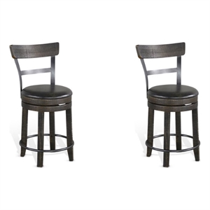 Home Square 24&quot Wood Swivel Barstool with Back in Tobacco Leaf - Set of 2