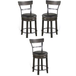 Home Square 24&quot Wood Swivel Barstool with Back in Tobacco Leaf - Set of 3