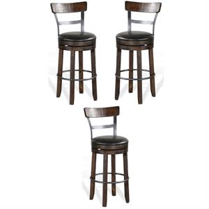 Home Square 30&quot Wood Swivel Barstool with Back in Tobacco Leaf - Set of 3