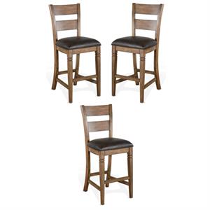 Home Square Doe Valley 30&quot Transitional Wood Barstool in Taupe Brown - Set of 3