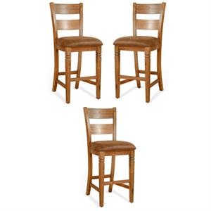 Home Square Sedona 30&quot Transitional Wood Barstool in Rustic Oak - Set of 3