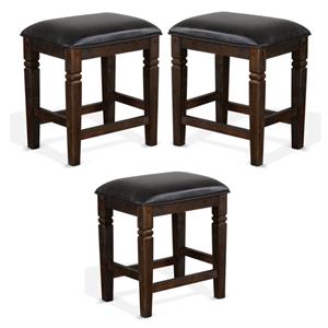 Home Square Homestead 24&quot Transitional Wood Stool in Tobacco Leaf - Set of 3