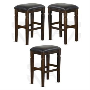 Home Square Homestead 30&quot Transitional Wood Stool in Tobacco Leaf - Set of 3
