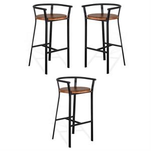Home Square 30&quot Mid-Century Sturdy Metal Barstool in Rustic Oak - Set of 3