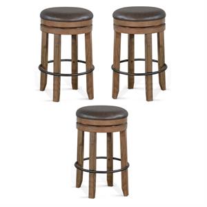 Home Square 30&quot Wood Backless Swivel Barstool in Taupe Brown - Set of 3