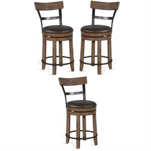 Home Square 24&quot Mahogany Wood Swivel Barstool in Taupe Brown - Set of 3