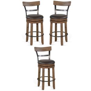 Home Square 30&quot Mahogany Wood Swivel Barstool in Taupe Brown - Set of 3