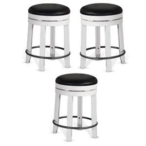 Home Square 24&quot Wood Backless Swivel Stool in White/Dark Brown - Set of 3