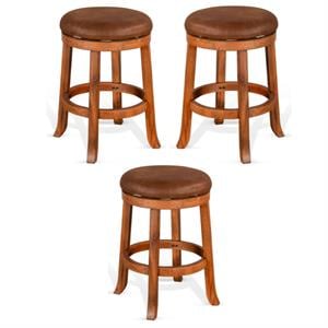 Home Square 24&quot Mahogany Wood Backless Swivel Stool in Rustic Oak - Set of 3