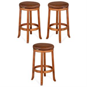 Home Square 30&quot Mahogany Wood Backless Swivel Stool in Rustic Oak - Set of 3