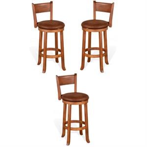 Home Square Sedona 30&quot Mahogany Wood Swivel Barstool in Rustic Oak - Set of 3
