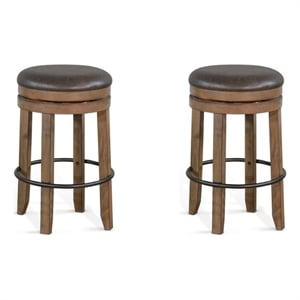 Home Square 30&quot Wood Backless Swivel Barstool in Taupe Brown - Set of 2