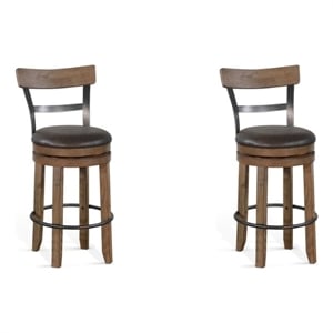 Home Square 30&quot Mahogany Wood Swivel Barstool in Taupe Brown - Set of 2