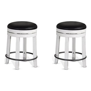 Home Square 24&quot Wood Backless Swivel Stool in White/Dark Brown - Set of 2
