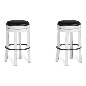 Home Square Carriage House 30&quot Wood Backless Swivel Barstool in White - Set of 2