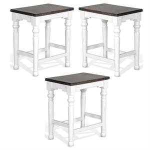 Home Square Carriage House 24&quot Mindi Wood Stool in White/Dark Brown - Set of 3