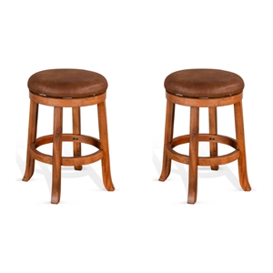 Home Square 24&quot Mahogany Wood Backless Swivel Stool in Rustic Oak - Set of 2