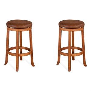 Home Square 30&quot Mahogany Wood Backless Swivel Stool in Rustic Oak - Set of 2
