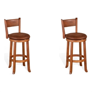 Home Square Sedona 30&quot Mahogany Wood Swivel Barstool in Rustic Oak - Set of 2