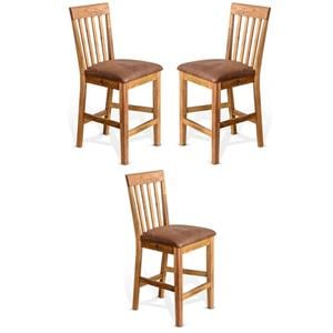 Home Square 24&quot Slatback Barstool with Cushion Seat in Rustic Oak - Set of 3