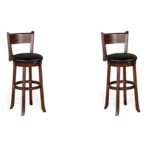 Home Square 30&quot Wood Swivel Barstool with Cushion in Medium Brown - Set of 2