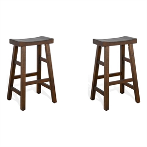 Home Square 30&quot Saddle Seat Mahogany Wood Stool in Tobacco Leaf - Set of 2
