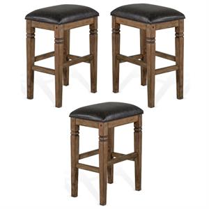 Home Square 30&quot Wood Backless Stool with Cushion Seat in Brown - Set of 3