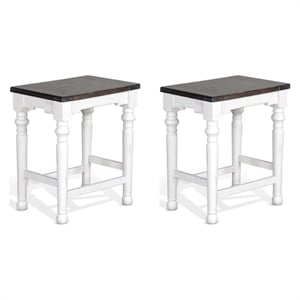 Home Square Carriage House 24&quot Mindi Wood Stool in White/Dark Brown - Set of 2