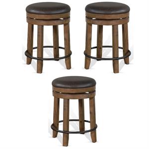 Home Square Doe Valley 24&quot Wood Backless Swivel Stool in Taupe Brown - Set of 3