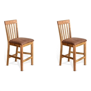 Home Square 24&quot Slatback Barstool with Cushion Seat in Rustic Oak - Set of 2