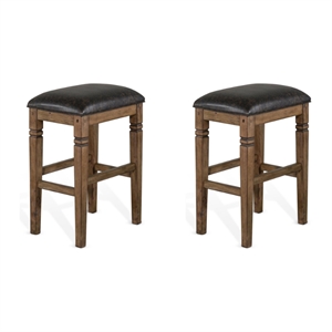 Home Square 30&quot Wood Backless Stool with Cushion Seat in Brown - Set of 2