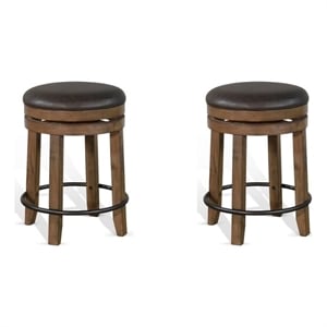 Home Square Doe Valley 24&quot Wood Backless Swivel Stool in Taupe Brown - Set of 2
