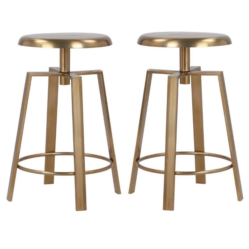 Home Square Gold Iron Adjustable Counter and Bar Stool - Set of 2