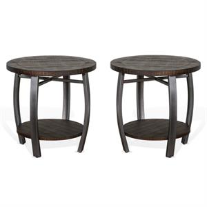 Home Square 24&quot Mahogany Wood & Metal End Table in Tobacco Leaf - Set of 2