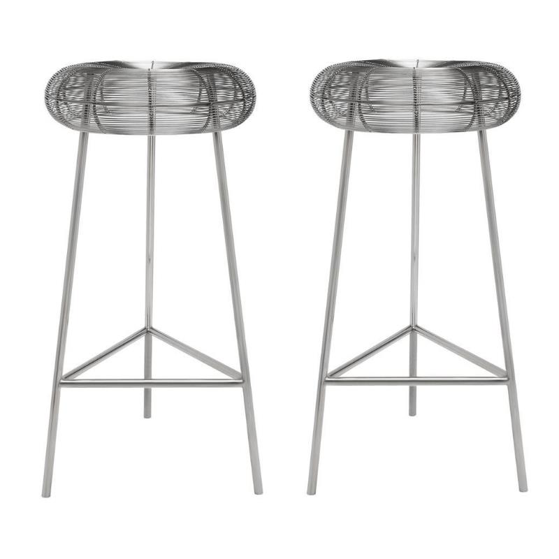 Home Square Rich Silver Metal Bar Stool - Set of 2