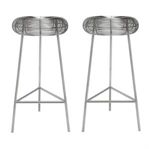 Home Square Rich Silver Metal Bar Stool - Set of 2
