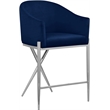 Home Square Navy Velvet Counter Stool with Chrome Metal Legs - Set of 2