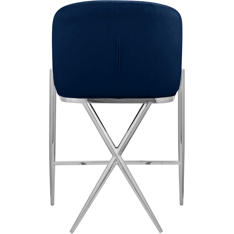 Home Square Navy Velvet Counter Stool with Chrome Metal Legs - Set of 2