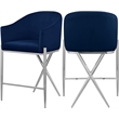 Home Square Navy Velvet Counter Stool with Chrome Metal Legs - Set of 2