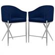 Home Square Navy Velvet Counter Stool with Chrome Metal Legs - Set of 2