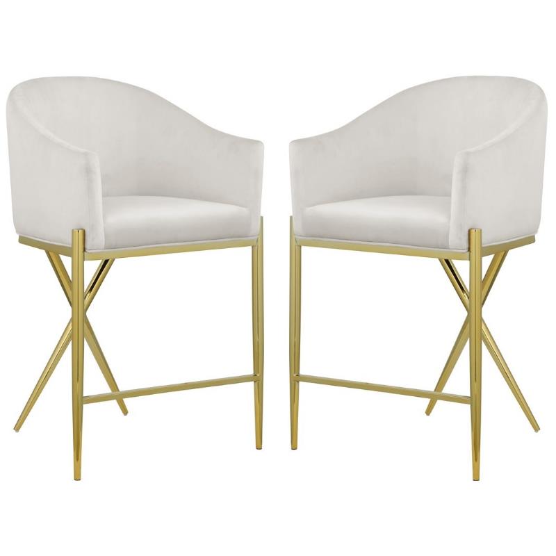 Home Square Cream Velvet Counter Stool with Gold Metal Legs - Set of 2
