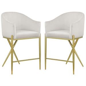 Home Square Cream Velvet Counter Stool with Gold Metal Legs - Set of 2