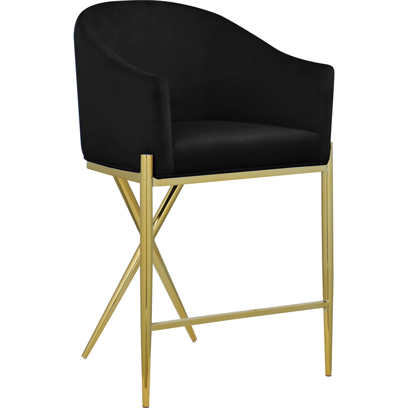Home Square Black Velvet Counter Stool with Gold Metal Legs - Set of 2