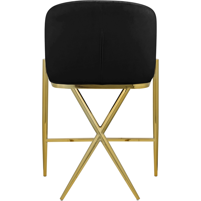 Home Square Black Velvet Counter Stool with Gold Metal Legs - Set of 2