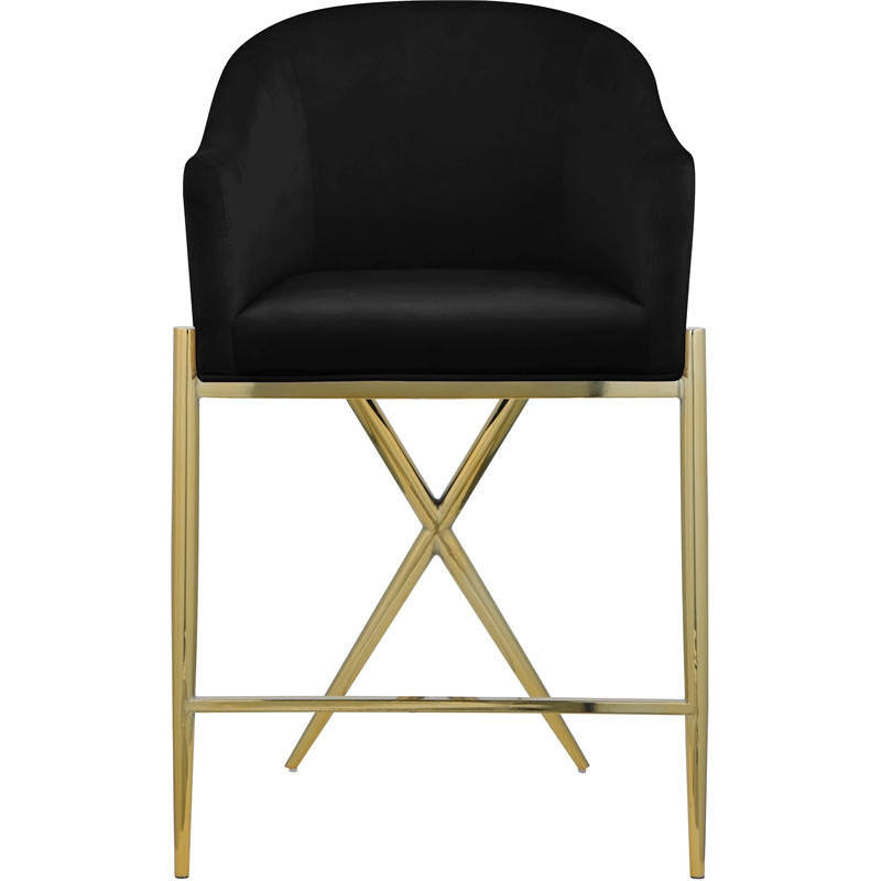 Home Square Black Velvet Counter Stool with Gold Metal Legs - Set of 2