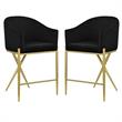 Home Square Black Velvet Counter Stool with Gold Metal Legs - Set of 2