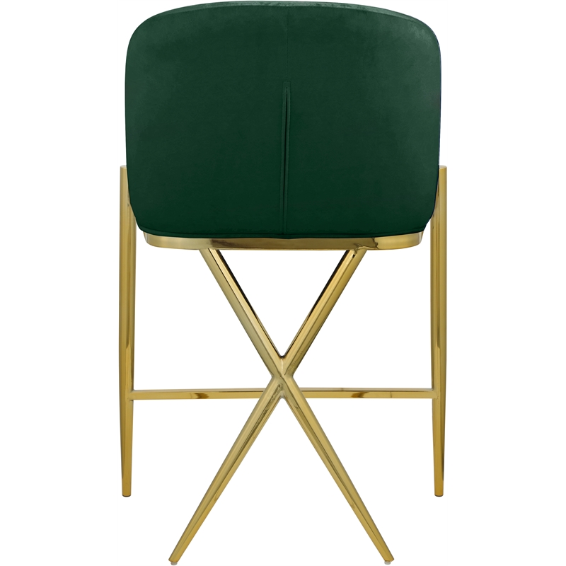 Home Square Green Velvet Counter Stool with Gold Metal Legs - Set of 2