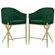 Home Square Green Velvet Counter Stool with Gold Metal Legs - Set of 2