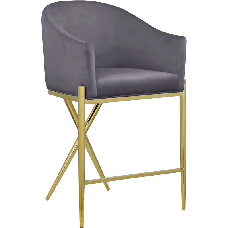 Home Square Gray Velvet Counter Stool with Gold Metal Legs - Set of 2