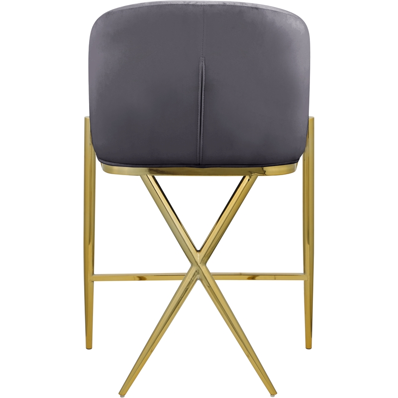 Home Square Gray Velvet Counter Stool with Gold Metal Legs - Set of 2